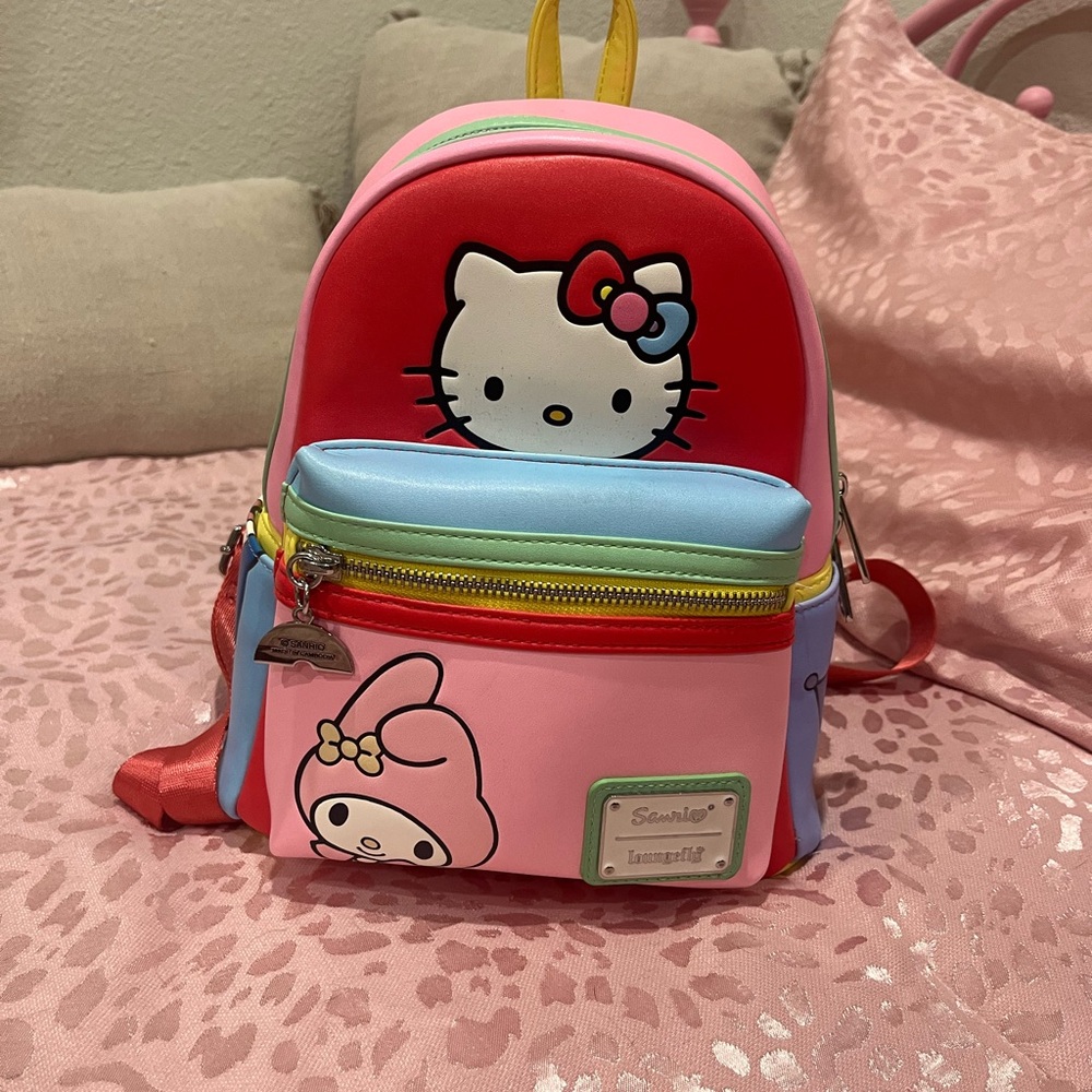 Hello Kitty and My Melody loungefly Backpack - Red, Pink, Blue